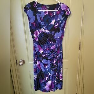 American Living Blue and Purple Ruched Wrap Midi Dress